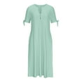 thumbnail image 3 of JUNWELL Aubaines 2024 Tendance Robe Mi-Mollet à Manches Courtes à Col en V pour Femmes Mode Femme Été Décontractée Robe Longue à Boutons Bleu 4, 3 of 6