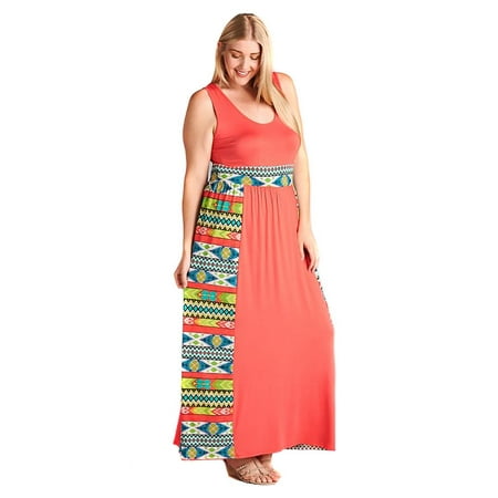 3x summer plus aztec maxi tribal coral colorful dress
