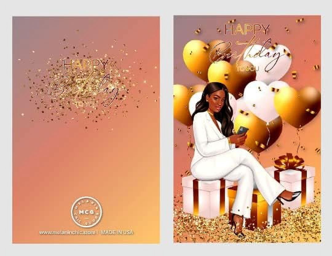 6 Pack African American Birthday Greeting Cards, Cute Birthday Card, Black Girl Queen Happy Birthday card for Wife, Girlfriend, Sisters with Envelope