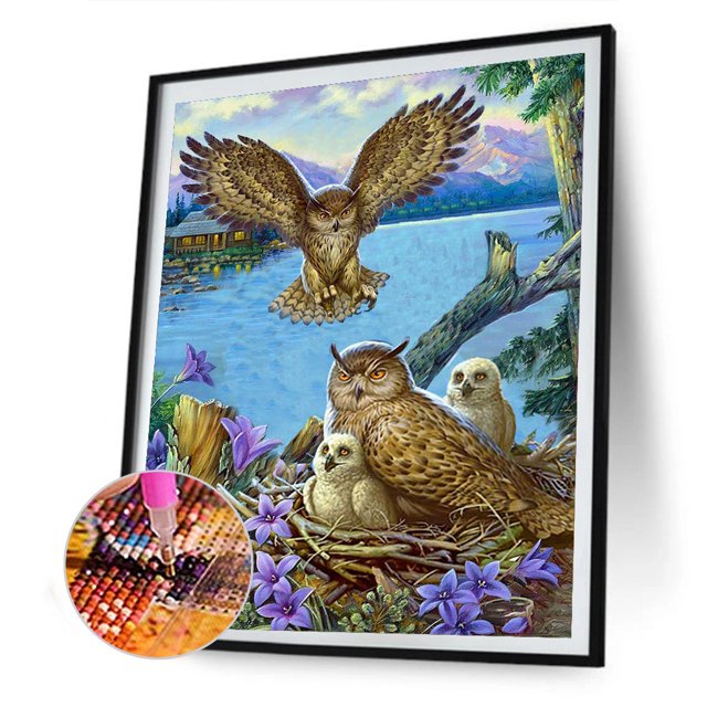 Cuadros Decorativos 5D diamante pintura búho completo redondo taladro DIY mosaico imagen Kits (L3071) Wdftyju embutido en tela