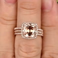 thumbnail image 5 of Trio Set 2 Carat Cushion Cut Morganite Wedding Set Engagement Ring Bridal Ring Anniversary Ring On 10k Rose Gold Halo Glaring Staggering, 5 of 5