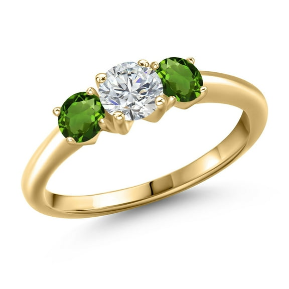 Gem Stone King 10K Yellow Gold Lab Grown Diamond and Green Tourmaline Engagement Ring for Women | 1.00 Cttw | Round 5MM | Gemstone April Birthstone | Size 6