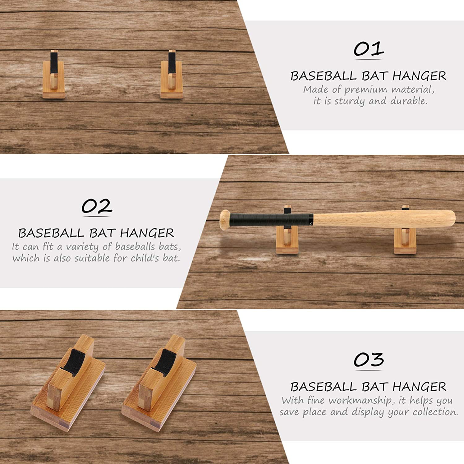 BESPORTBLE Wood Baseball Bat Stand Baseball Bat Display Holder Horizontal Baseball Bat Rack Bracket for Home Shop 