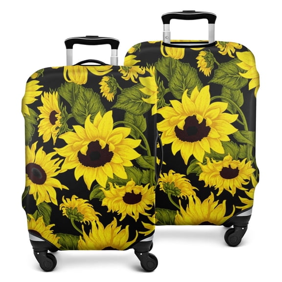 Black Green Stem Sunflower Pattern Luggage Cover Fashion Suitcase Cover Baggage Covers Fit 25-28 Inch Luggage (Go Travel)