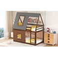 thumbnail image 5 of CoSoTower Wood Twin Size House Bunk Bed with Roof, Ladder and 2 Windows, Oak & Smoky Grey, 5 of 9