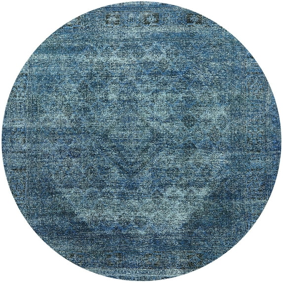 Ahgly Company Indoor Round Mid-Century Modern Koi Blue Persian Area Rugs, 8' Round