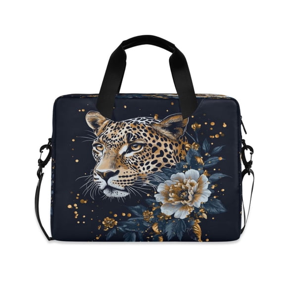 16inch Laptop Briefcase, Business Laptop Bag with Detachable Strap & Padded Compartment, Water-Resistant Polyester,A Leopard