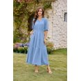 thumbnail image 5 of Womens Floral Maxi Dress: Casual Short Sleeve V Neck Button Elastic Waist Slit A Line Tiered Dresses with Pockets, 5 of 7