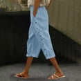 thumbnail image 2 of Uqiangy Drawstring Linen Pants Women Elastic Waist Capri Pants For Women Cotton Linen Capris For Women Capri Pants For Women Gauze Pants For Women Linen Beach Pants Womens Seersucker Pants Sky Blue M, 2 of 7