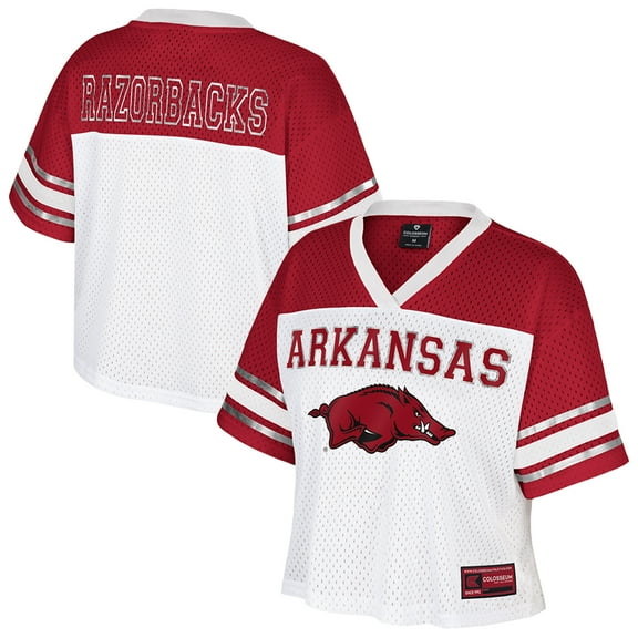 Women's Colosseum White Arkansas Razorbacks Treasure Cropped Football Jersey