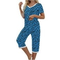 thumbnail image 6 of SwiftWear Women's Relaxed 2 Piece Summer Cheetah Print Pajamas Set V-neck Top with Vibrant Prints, Elastic Waist Capris (Functional Pockets) Sleepwear & Loungewear, 6 of 9