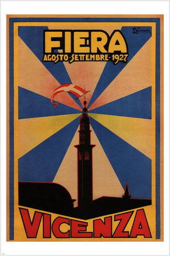 Cool Retro Travel Poster *FRAMED* CANVAS ART Vicenza Italy 18x12" 