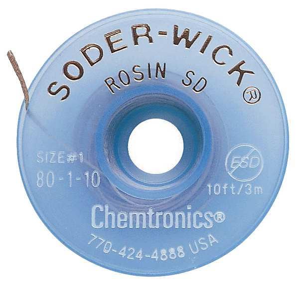 CHEMTRONICS 80-2-10 Desoldering Wick,10 ft.,2,Copper,Rosin 