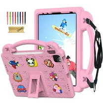 Dteck Kids Cas for iPad 10th Generation 2022, Silicone Childproof for iPad 10th Gen 10.9" with Handle Grip, Built-in Kickstand, Shockproof Cover for Kids with Shoulder Strap, Pink