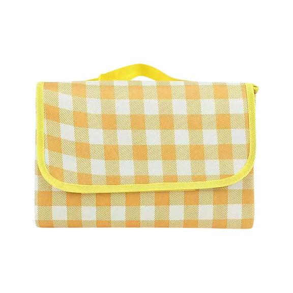 Outdoor Picnic Blanket, Outdoor Blanket Waterproof, 59X79 In, Yellow Check Pattern, 4-6 Person Capacity, Foldable Storage, Park Camping, 1 Pc