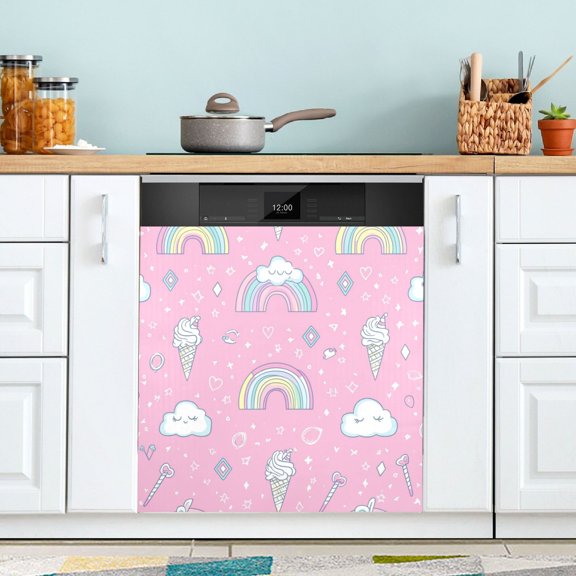Yayeee Magnetic Dishwasher Cover for The Front Decoration Home Kitchen Machine Sticker Protector, Ice Cream Rainbow Pattern