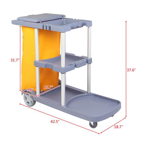 3-Shelf Janitorial Cart 200 lbs Capacity Housekeeping Cart with 25 Gallon  Bag