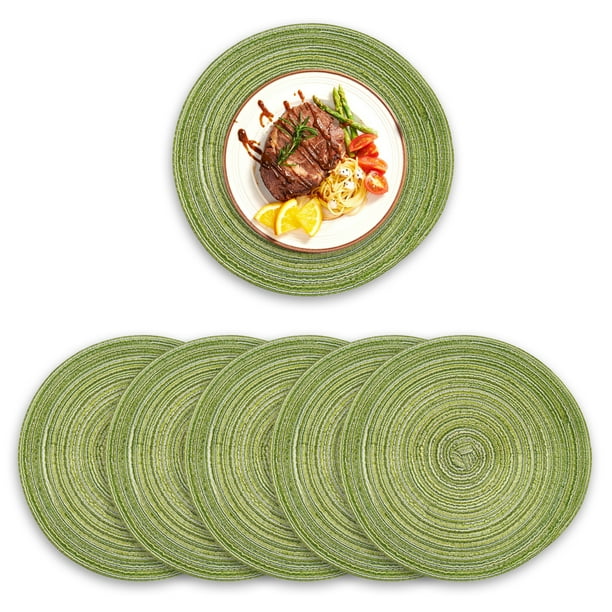 Round Placemats Set of 6, Cotton Woven Placemat HeatResistant NonSlip