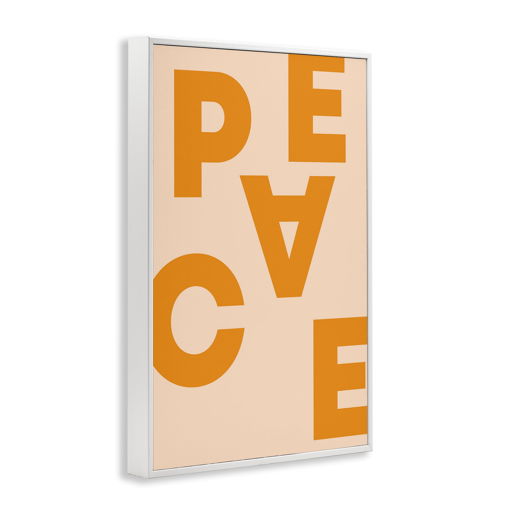 Stupell Industries Peace Orange Typography Typography Painting White Framed Art Print Wall Art, 12 x 18