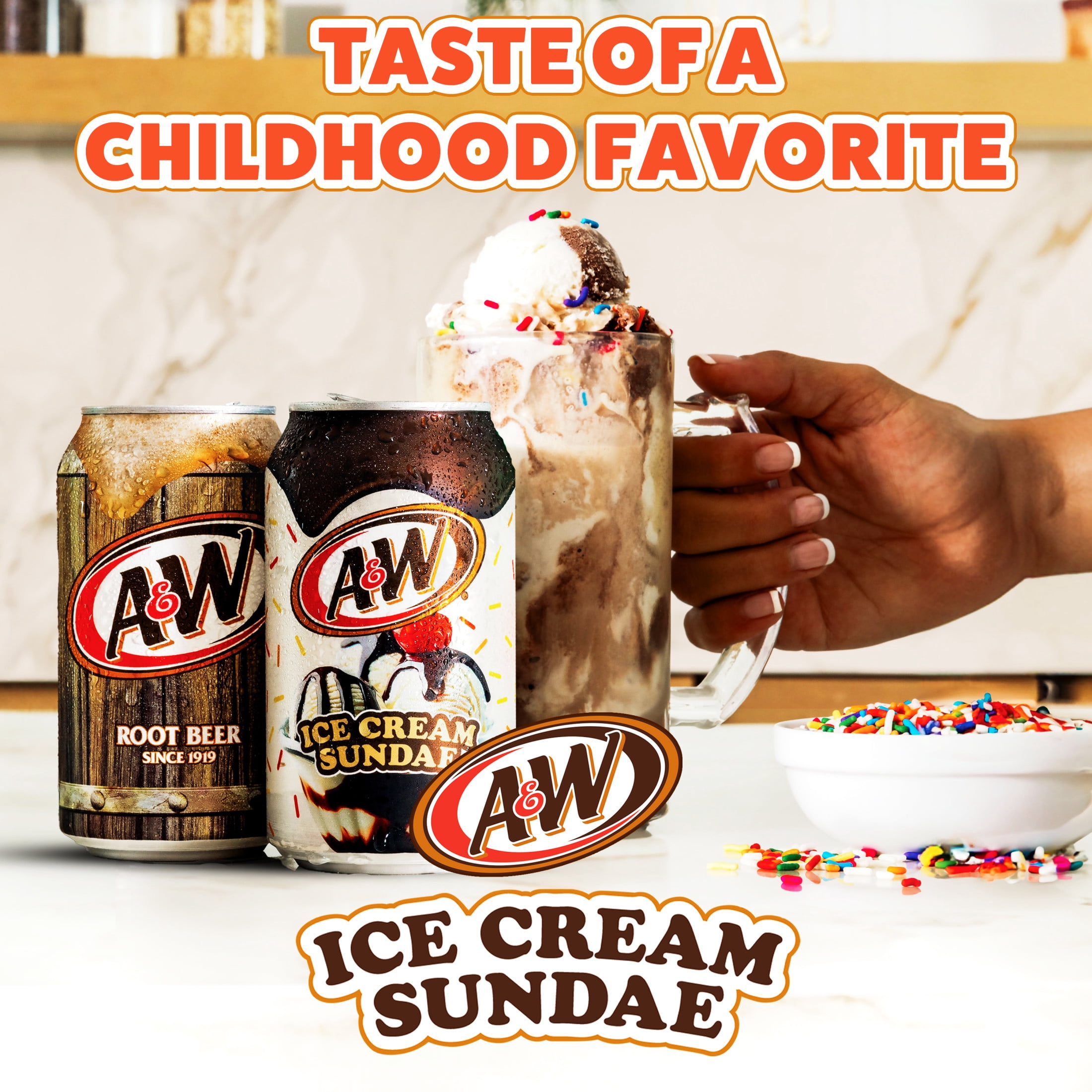 A&W Ice Cream Sundae Soda Pop, 12 fl oz, 12 Pack Cans