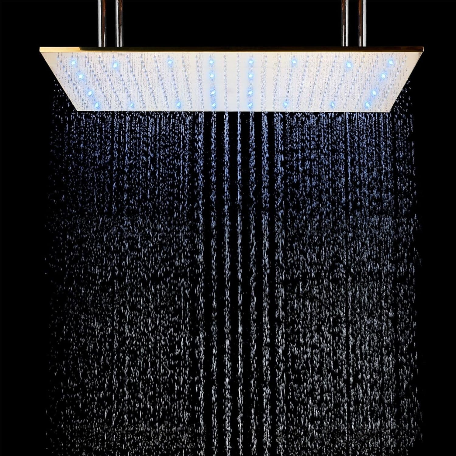Brushed Gold 16X32" LED Rain Shower Head Large Rainfall Shower Head Ceiling Mounted Rectangle Embedded Type