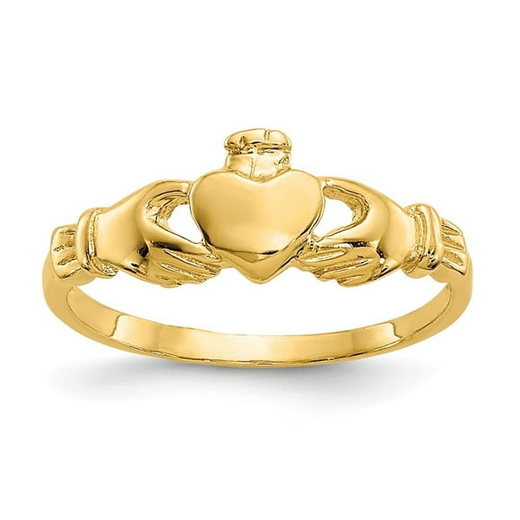 14k Yellow Gold Textured Polished Claddaugh for boys or girls Ring Size 3