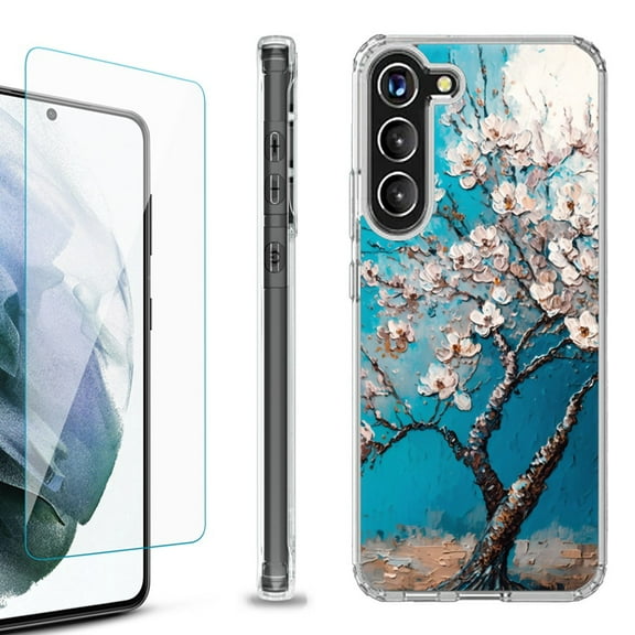 OneToughShield ® for Samsung Galaxy S23  S23 Plus 5G Shockproof Bumper Phone Case, with Tempered Glass Screen Protector - Almond Tree