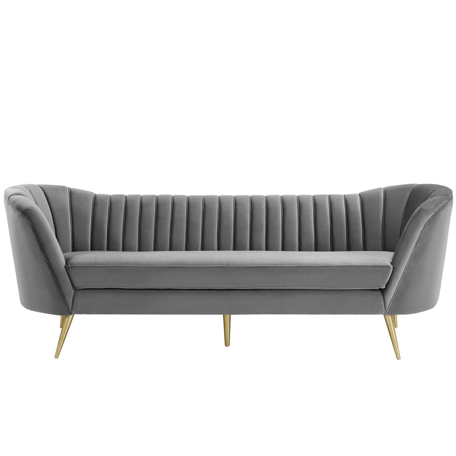 Tufted Curved Performance Velvet Sofa with Gold Stainless Steel Legs