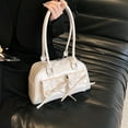 thumbnail image 4 of Women Daily Commuting Bag Double Pockets PU Leather Chic Hobo Bag (White), 4 of 9