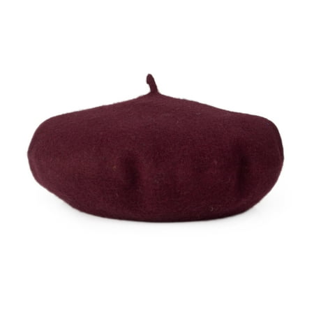 Scala Wool Top Hat - Opromo 100% Wool French Beret Women Ladies Art Basque Hat, 11 inches in diameter-Maroon