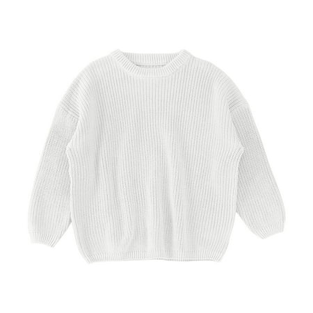 

KaLI_Store Baby Girl Clothes Cotton Knit Sweater Crewneck Long Sleeve Tops Comfy Pullover Fall Winter Clothes White Size 2-3 T