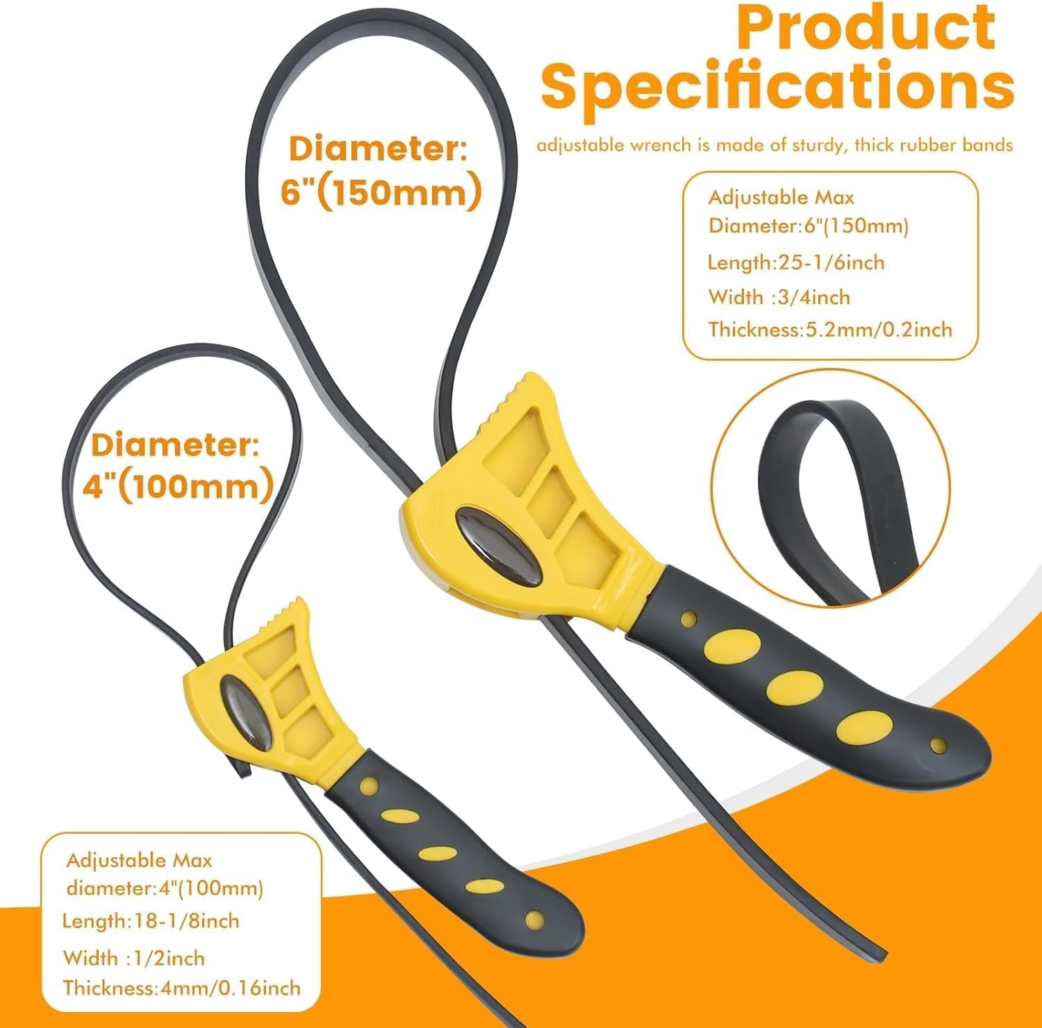 MKEUDQ-121004 2-Piece Strap Wrench Set – Non-Slip Rubber Adjustable Wrenches for Oil Filters, Jars, Pipes & More – Industrial Strength for Automotive, Plumbing & Home Use