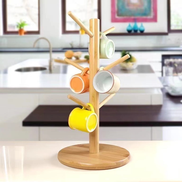 VBXOAE Cactus-Shaped Wooden 6-Cup Holder, Kitchen Countertop Mug