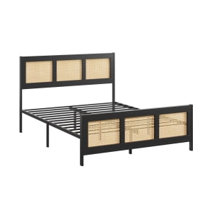 Queen Size Bed Frame with Headboard - Boho Rattan Platform Bed Frame with Reinforced Metal Slats | No Box Spring Required | Sturdy Noise-Free Design for Quiet Sleep | Easy Assembly Modern Bedroom Furn