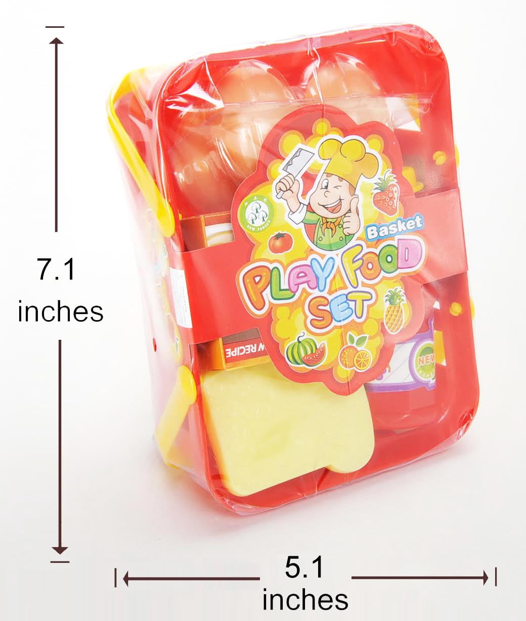 PlayWorld Kitchen Connection Pretend Breakfast & Lunch Play Food Set with Basket for Kids - 10 Piece Set