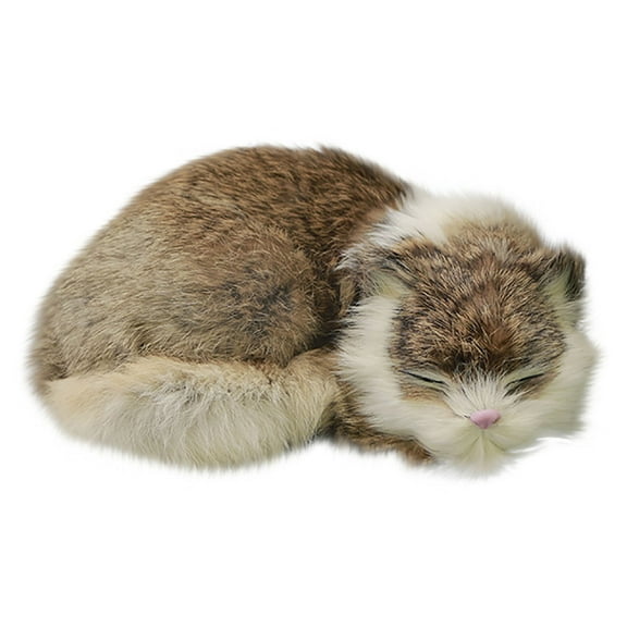 Elainilye Cat Stuffed Animals Plush, Realistic Sleeping Cat Plush Toys Handmade Plush Lifelike Cat Birthday Gifts for Boys and Girls 4-12 - Brown