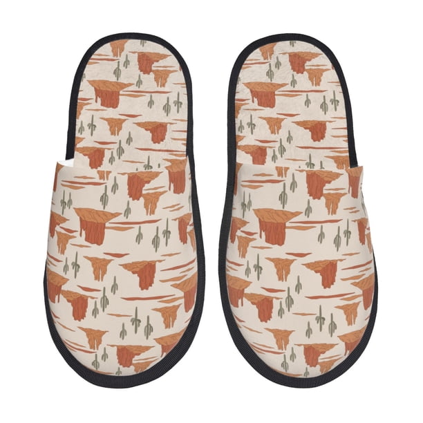 Balery Western Desert Nature Landscape Pantuflas de Casa de Felpa Silenciosas con Diseño Estampado, Zapatillas Cómodas Antideslizantes de Algodón para Interior-Medium