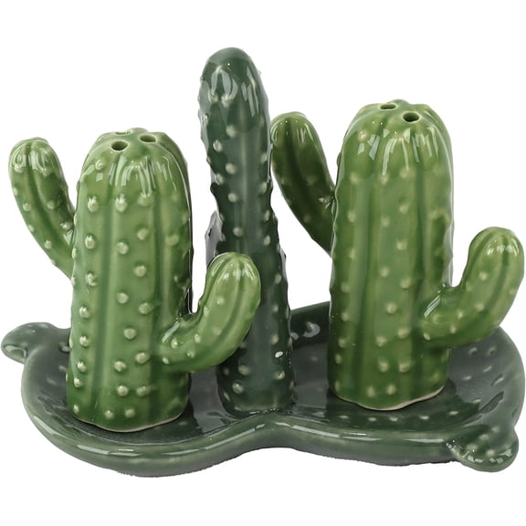 Ceramic Salt & Pepper Shakers Collectors Kitchen Décor with Tray - Cactus