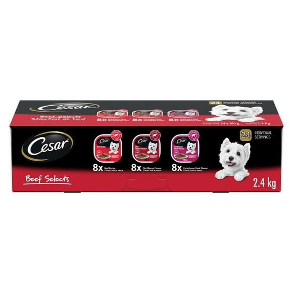 Cesar Adult Classic Loaf In Sauce Beef Selects Variety Pack Soft Wet Dog Food, 24x100g