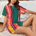 thumbnail image 4 of Balery Vertical Stripes Conjunto de Pijama para Mujer con Estampado, Dos Piezas de Manga Corta y Shorts, Ropa de Dormir Suave con Cuello Redondo y Bolsillos-Small, 4 of 6