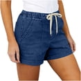thumbnail image 5 of Women,s Drawstring Denim Shorts - Casual Elastic Waist Pull on Jean Shorts with Pockets for Travel Summer Vacation, 5 of 7