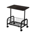 thumbnail image 2 of Mesa auxiliar con ruedas y estantes de malla | Carrito de almacenamiento móvil de madera y acero al carbono | Mesa auxiliar compacta para sofá | Mesita de noche con espacio de almacenamiento, 2 of 5