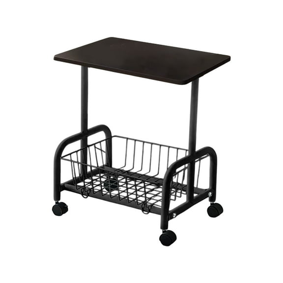 Mobile Rolling Cart Side Table with Mesh Shelves Living Room Storage Nightstand Coffee Table Compact Furniture 21.26x16.93x11.81in(Black)