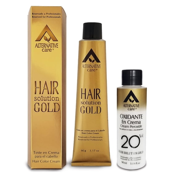 Hair Solution Gold 90 grams / 3.17 oz Hair Dye Dark Brown 3.0 Color by Alternative Care - Hair Dye Permanent + Peroxide Cream Vol 20 + Hair Dye Gloves - Highlighting your Beauty and Style