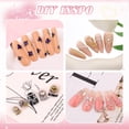 thumbnail image 3 of Uñas postizas cuadradas cortas con diseño de dijes de flores con lazo 3D, pegamento brillante en cubierta completa, uñas postizas para mujeres, 24 unidades, 3 of 5