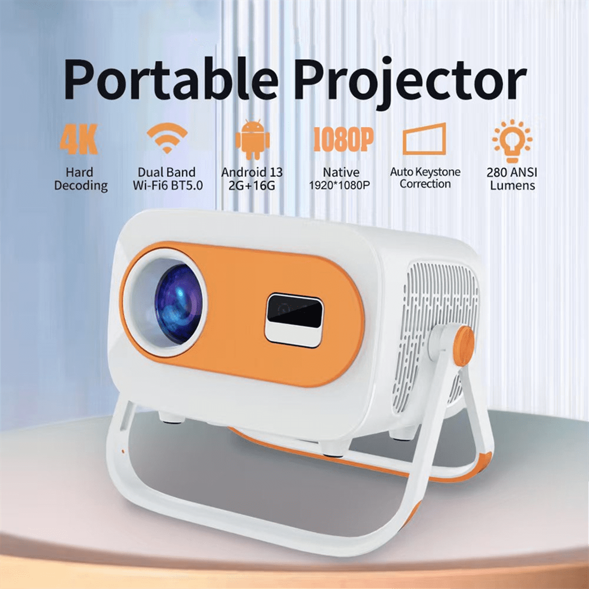 Native 1080P Projector 4K Android 13 Dual Wi-Fi Home Smart Projector with Auto Correction Focus Video Theater US PLUG,1 * Native 1080P Projector 1 * Remote control 1 * Power cord