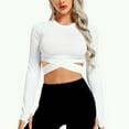 thumbnail image 2 of OSOLU Solid Color Women Crop Tops Tummy Long Sleeve Yoga Running Shirts Gym Workout Tank Tops Leisure Dailywear, 2 of 6