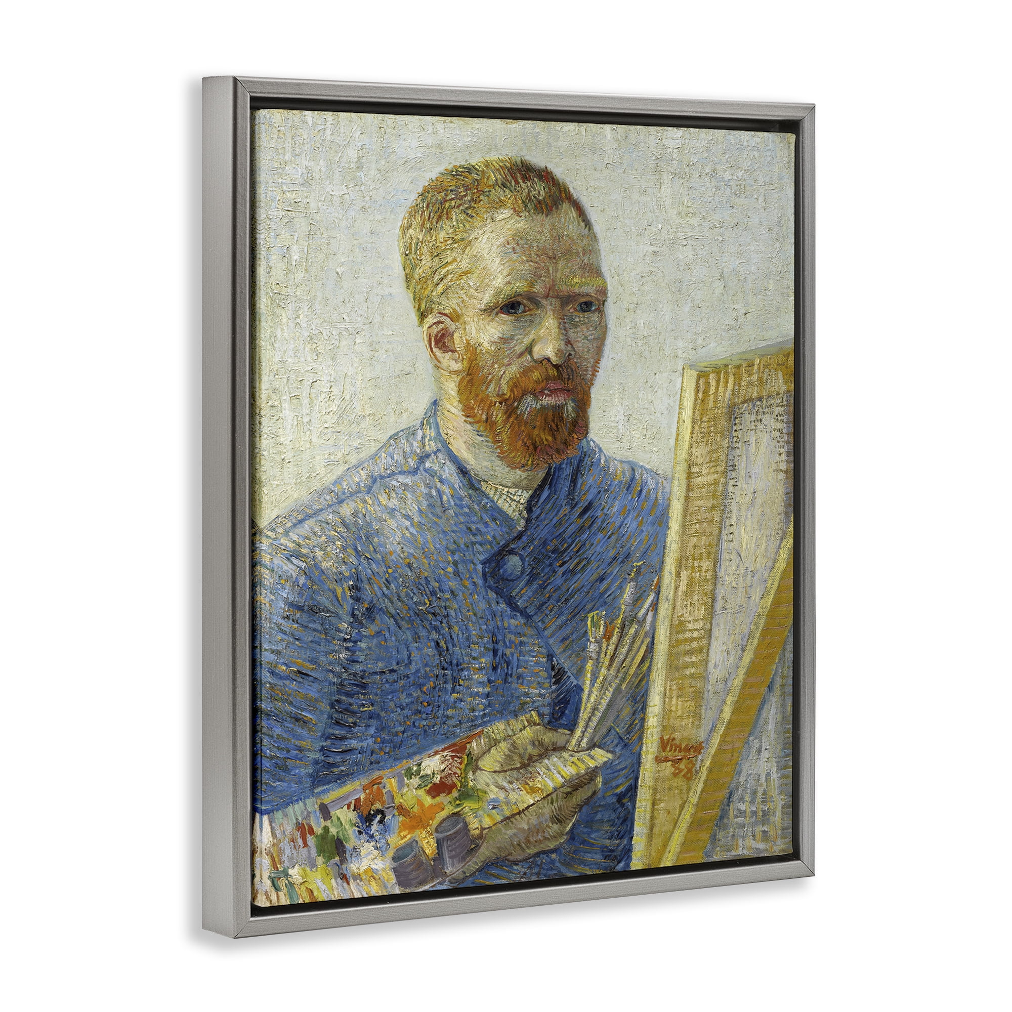 Stupell Industries Van Gogh Painter Self Portrait People Painting Gray Floater Framed Canvas Art Print Wall Art, 17 x 21