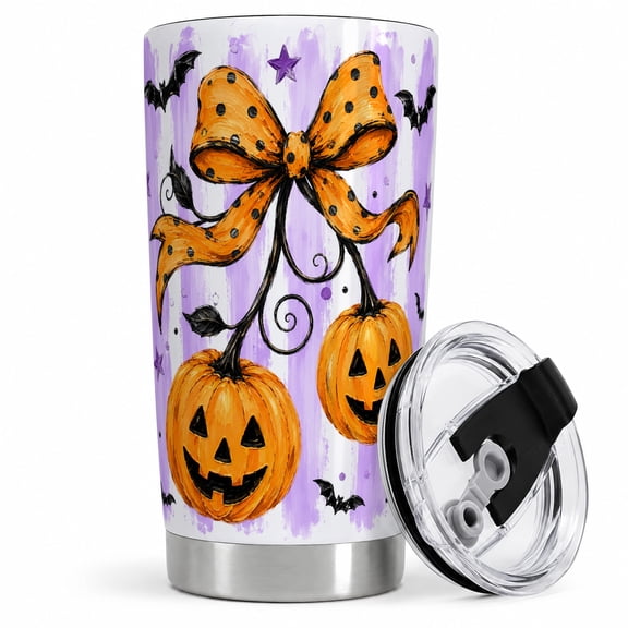 Pink Bow Witch Ghost Tumbler, 20oz Insulated Drinkware for Halloween Fans Stainless steel insulated tumbler with lid, pink witch ghost art for water, iced coffee, tea, or desk