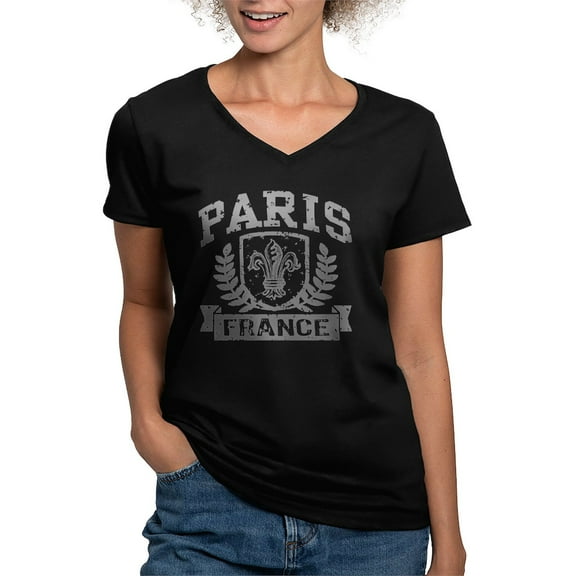 CafePress - Paris France Women's V Neck Dark T Shirt - Women's V-Neck Dark T-Shirt